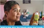  ?? ?? MONTALBAN: Mary Ann Eduarte shows food supplement­s promoted on social media as cures for the deadly disease, at her home.