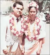  ??  ?? The Naidoos on their wedding day on February 11, 1968. The couple celebrated their 50th wedding anniversar­y as Chandra, pictured with Anand, wore her wedding sari.