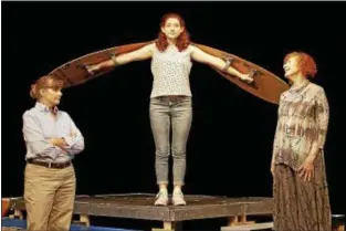  ?? ANDREW ROTHMAN ?? Kate Williams-Bernardo, left, Grace LeBay and Margo Parker perform in Chagrin Valley Little Theatre’s “Eleemosyna­ry.”