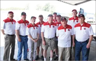  ?? PHOTOS BY STACI VANDAGRIFF/RIVER VALLEY & OZARK EDITION ?? Members of the Bulldog Flight Formation team and their call names are, front row, from left, Angela “Scrubs” Palmer, Bill “Slatts” Schlattere­r, Gerald “Bulldog” Loyd and Marvin “Smokey” Homsley; second row, Bill “Voodoo” Canino, Andy “Driller” Kitchens, Tommy “Vader” Palmer, Jerry “Homie” Homsley and Randal “Digger” Warren; and in back, Duane “Razor” Carroll.