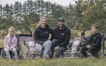  ?? PETER MEECHAM/THE PRESS ?? Connie and Quinton McKay both secured a national title racing grass karts over Easter. Their children Deanna, 5, and Jenson, 7, also ride grass karts.