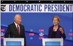  ?? TAMIR KALIFA — THE NEW YORK TIMES ?? Former Vice President Joe Biden and Sen. Elizabeth Warren spar during the Democratic presidenti­al debate on Tuesday.