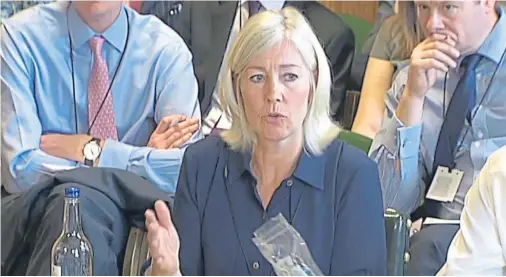  ??  ?? MONITORING: Jane Howard, RBS managing director, personal banking, gives evidence to the Scottish affairs committee on the closure plans