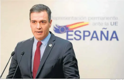  ?? STEPHANIE LECOCQ / EFE. ?? Pedro Sánchez, en la comparecen­cia en Bruselas el pasado viernes tras el Consejo Europeo.