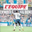  ??  ?? El diario francés L’Equipe dedicó toda su portada al futbolista galo del FC Barcelona Ousmane Dembélé y elogió su gran actuación en el amistoso contra Italia del viernes que acabó 3-1