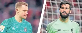  ??  ?? Household names (from top left) Ter Stegen, David de Gea, Allison Becker and Manuel Neuer may inspire young Scots to follow in the footsteps of David Marshall (centre)