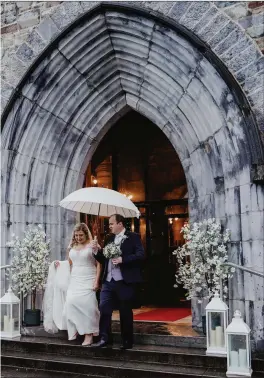  ??  ?? The newlyweds emerging from St. Mary’s Cathedral, Killarney.