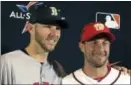  ?? RON BLUM — THE ASSOCIATED PRESS ?? American League pitcher Chris Sale, of the Boston Red Sox, left, poses with National League pitcher Max Scherzer, of the Washington Nationals after the AllStar starting pitchers were introduced at a press conference in Miami, Monday.
