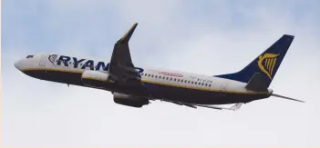  ?? (Regis Duvignau/Reuters) ?? A RYANAIR commercial passenger jet takes off in Blagnac near Toulouse. Ryanair is one of Boeing’s biggest customers and was due to have 58 737 MAX planes in time for its 2020 summer season. Yesterday it said it now expected to have received 30 by then.