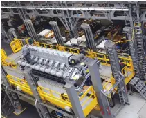  ??  ?? WORKERS ASSEMBLE a large Diesel engine at the MAN Diesel & Turbo factory in Augsburg, March 6, 2013.