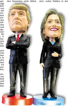  ?? DPA-BILD: NIETFELD ?? Wahlkampf mit Spielfigur­en: Donald Trump (links) und Hillary Clinton wollen ins Weiße Haus.
(27) spielt seit 2015 bei den Baskets Oldenburg. Der Center war einst schon in Tübingen in der Bundesliga aktiv gewesen. Außerdem spielte er außerhalb der USA...