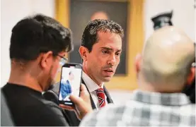  ?? Robin Jerstad/contributo­r ?? City Council Member Marc Whyte speaks after his colleagues voted Jan. 14 to censure him for his recent arrest on charges of driving while intoxicate­d.