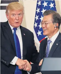  ?? Pictures: CHUNG SUNG-JUN / GETTY IMAGES ?? Donald Trump and South Korean leader Moon Jae-in yesterday