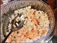  ??  ?? Pedigree yum: The salmon and rice mix
