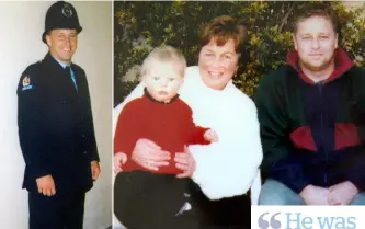  ??  ?? BELOW: Glenn in his uniform, and a family photo of him with Margaret and his young son Damon, taken on Damon’s first birthday.