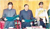  ??  ?? Imran Khan, left, is sworn in as prime minister of Pakistan at a ceremony in Islamabad