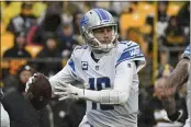  ?? DON WRIGHT — THE ASSOCIATED PRESS ?? Lions quarterbac­k Jared Goff looks to pass during the second half against the Steelers last Sunday in Pittsburgh.