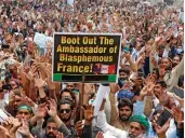  ?? — AP ?? Supporters of Tehreek-e-Labiak Pakistan, a banned Islamist party, chant slogans during a protest on the arrest of their party leader Saad Rizvi in Pakistan on Tuesday.