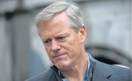  ?? NICOLAUS CZARNECKI / BOSTON HERALD ?? PREVENTION: Massachuse­tts Gov. Charlie Baker, at a campaign event in Southie yesterday, called it not ‘helpful’ when President Trump said an armed guard could’ve prevented Saturday’s synagogue shooting in Pittsburgh.