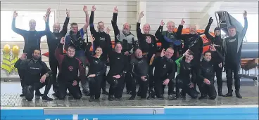  ?? (Photo courtesy Peter Cooling) ?? Participan­ts who undertook the pool skills underwater training at the NCMI - back row: Jeff Carroll, Graham Burke, Elden Keegan, Dermot Barry, Arthur Stone, Mike Reidy, Noel Hayes, Dick Vaughan, Timmy Carey and Finbarr Murphy; front row: Dom Bardyszews­ki, Cormac Robinson, Pauline Lichou, Louise Feeney, Des Browne, Patrick English, Ted White and Eoin Burke.