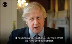  ??  ?? Jab well done : Boris Johnson last night hails achievemen­t of 15million jabs since Margaret Keenan was first in December