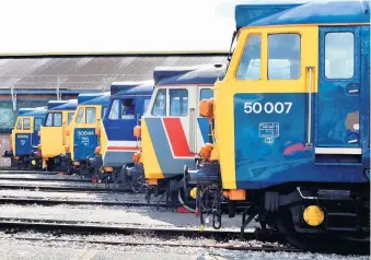  ??  ?? Line-up of Class 50s locomotive­s at the Severn Valley Railway (SVR)