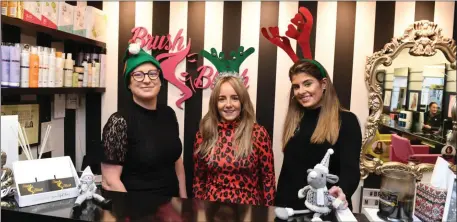  ??  ?? The Brush &amp; Blush Tralee team Frances McCarthy, Christine Hurley and Haley Donovan are getting into the Christmas spirit.