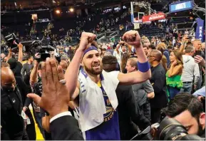  ?? ?? Golden State Warriors’ Klay Thompson celebrates the team’s win over the Memphis Grizzlies.