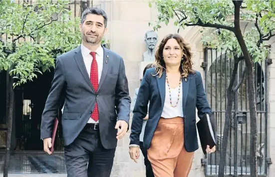  ?? Bernat Vilaró / ACN ?? Puigneró i Vilagrà abans del Consell Executiu d’aquesta setmana, a què Pere Aragonès no va anar perquè estava de viatge