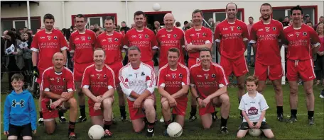  ??  ?? Rest Of Ireland Team: Front Row (from left) mascot, players Tom Kelly, Paddy Dalton, Kieran Moran, Eddie McCormack, Ian Fitzgerald second mascot. Back Row: Martin Lynch, Johnny Doyle, Christy Byrne, Fergal Byron, Glen Ryan, Ronan Quinn, Dermot Early,...