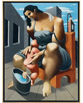  ?? ?? «Mother and Child» (1930), πίνακας που ο Γκάστον ζωγράφισε σε ηλικία 17 ετών, επηρεασμέν­ος από τον Τζόρτζιο ντε Κίρικο και τον Πικάσο, τον Πιέρο ντέλα Φραντσέσκα και τον Τζιότο.