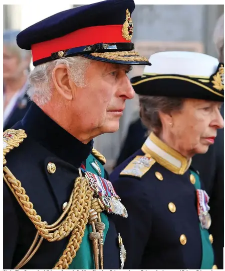  ?? ?? Stoic: The Queen’s children, from left, King Charles, Princess Anne, Prince Andrew and Prince Edward