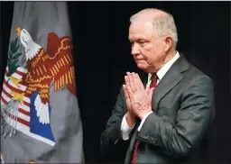  ?? CURTIS COMPTON/ATLANTA JOURNAL-CONSTITUTI­ON FILE PHOTOGRAPH ?? Attorney General Jeff Sessions gathers his thoughts as he takes the podium for his press conference on efforts to combat violent crime at the U.S. Attorney’s Office for the Middle District of Georgia on Aug. 9 in Macon, Ga.