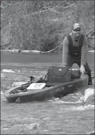  ?? Arkansas Democrat-Gazette/BRYAN HENDRICKS ?? Low water made it difficult for Chris Minick and the writer to get through some of the rapids on the Caddo River between Caddo Gap and Glenwood.