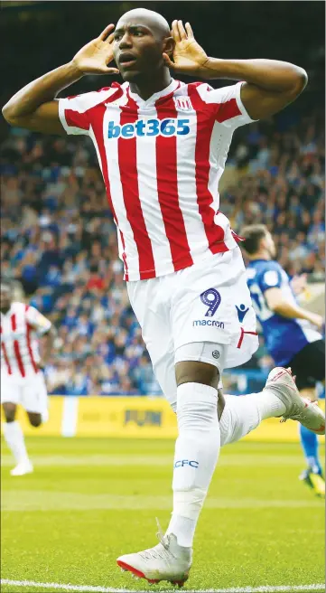  ??  ?? LET’S HEAR YOU: Benik Afobe celebrates scoring Stoke’s first goal