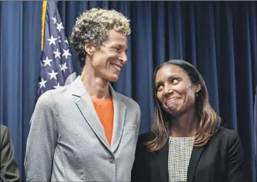  ?? Michael Bryant Philadelph­ia Inquirer ?? ANDREA CONSTAND, left, Bill Cosby’s victim, with prosecutor Kristen Feden after Cosby was sentenced to three to 10 years in prison. He also must register as a sex offender, a label that will last for the rest of his life.