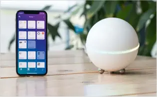  ??  ?? Athom’s Homey looks like it came from another planet, but it’ll keep your smart home interactio­ns down to earth.