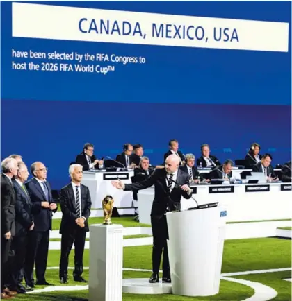  ?? AFP ?? La FIFA anunció que Norteaméri­ca (Estados Unidos, Canadá y México) será la sede del Mundial 2026.