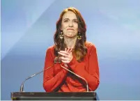  ?? ( David Rowland/ AAP Image via Reuters) ?? NEW ZEALAND Prime Minister Jacinda Ardern speaks at the Labour Party’s election night event, claiming victory in the general election, yesterday in Auckland.