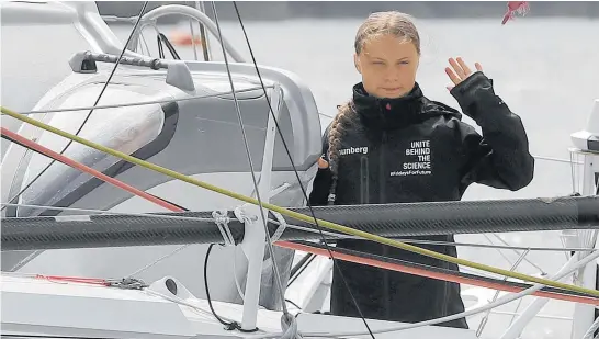  ?? Photo / AP ?? Greta Thunberg set off from Plymouth, England, for New York, on Wednesday. She plans to attend the United Nations Climate Action Summit in September.