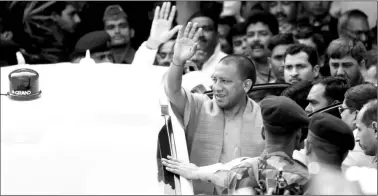  ?? Vishal Srivastav ?? Uttar Pradesh Chief Minister Yogi Adityanath outside VVIP guesthouse in Lucknow on Monday.