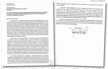  ?? FOTOS: EL HERALDO ?? En la carta de dos páginas enviada por Dale a la OEA solicitó aclarar el informe técnico de auditoría.