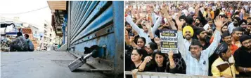  ?? PIC/ NAVEEN SHARMA ?? (Left) This was the scene at markets all over the Capital on Wednesday (Right) Traders raise slogans at a mega protest rally at Ramlila Ground