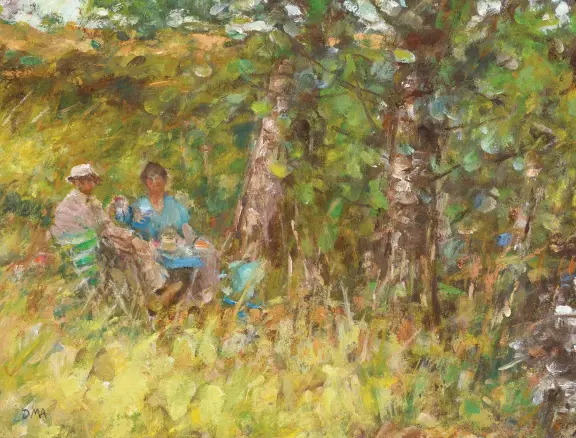  ??  ?? Diana Armfield RA Below Llanfachre­th, 2020, oil, 8¾311¼in (22328.5 cm). ‘A favourite picnic place.’