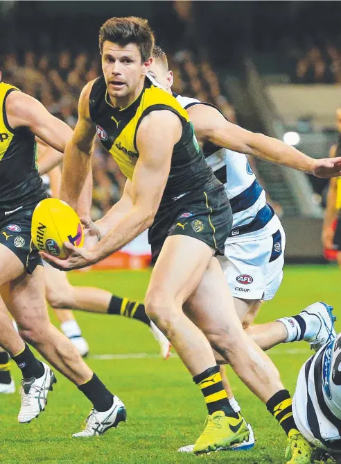  ?? Picture: MARK STEWART ?? TRUE LEADER: Richmond Tigers skipper Trent Cotchin led from the front in his team’s win in the second qualifying final over the Geelong Cats at the MCG on Friday night.