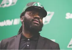  ?? — BRANDON HARDER FILES ?? Linebacker Solomon Elimimian, the president of the CFL Players’ Associatio­n, says all sides need to work together to find a way to save the league.