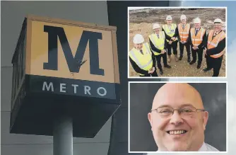  ??  ?? Inset top, South Tyneside Council leader Iain Malcolm, first left, and Sunderland City Council leader, Coun Graeme Miller, first right, on the IAMP site. Inset below, Coun Miller.