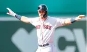  ?? NANCY LANE/BOSTON HERALD ?? Boston’s Trevor Story reacts after sliding safely into second for a double during a Sept. 4 game against the Rangers at Fenway Park. He has begun fielding grounders in spring training.