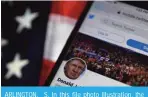  ?? — AFP ?? ARLINGTON, S: In this file photo illustrati­on, the Twitter account of S President Donald Trump is displayed on a mobile phone on August 10, 2020, in Arlington.