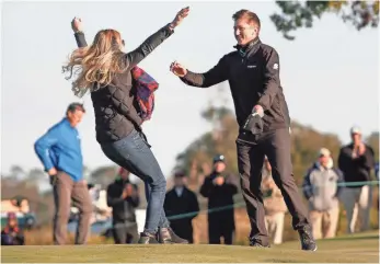  ?? LOGAN BOWLES, USA TODAY SPORTS ?? Mackenzie Hughes’ first Tour win came in November at the RSM Classic in Sea Island, Ga., where he won in a playoff and celebrated with his wife, Jenna.